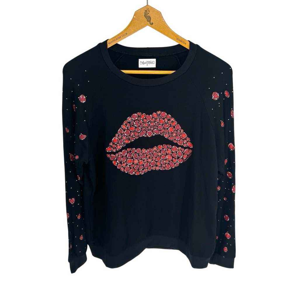 Lauren Moshi Noleta Ruby Lips Gem Print Pullover Sweatshirt Size Large - Picture 3 of 8